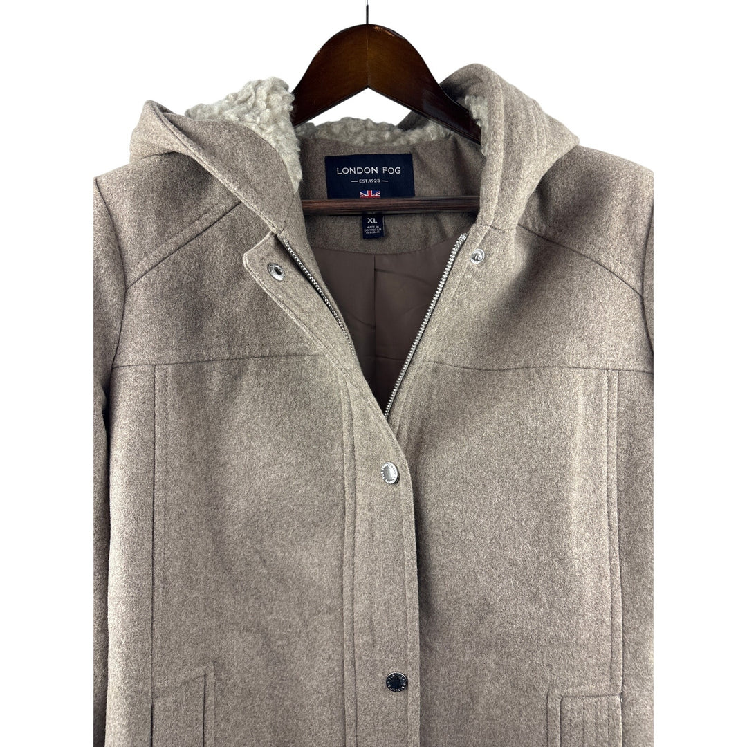 Women’s London Fog XL Beige Hooded Winter Coat