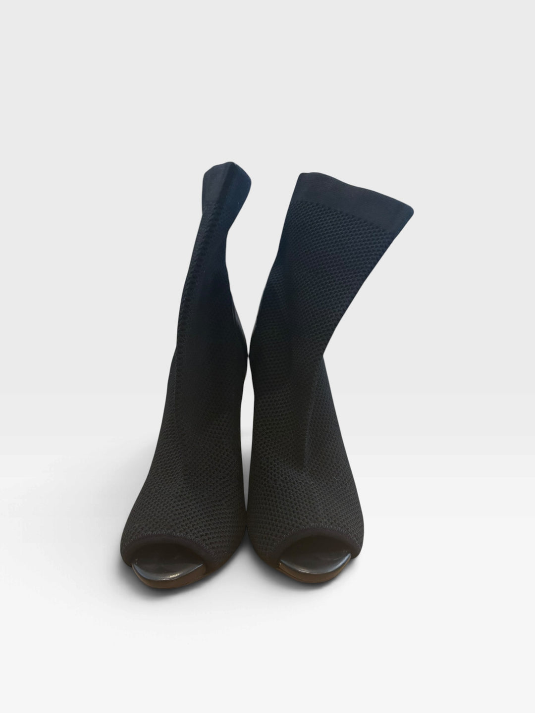GUESS GWABRI Black Mesh Peep Toe Sock Boots Size 6 Stiletto Y2K NWOB