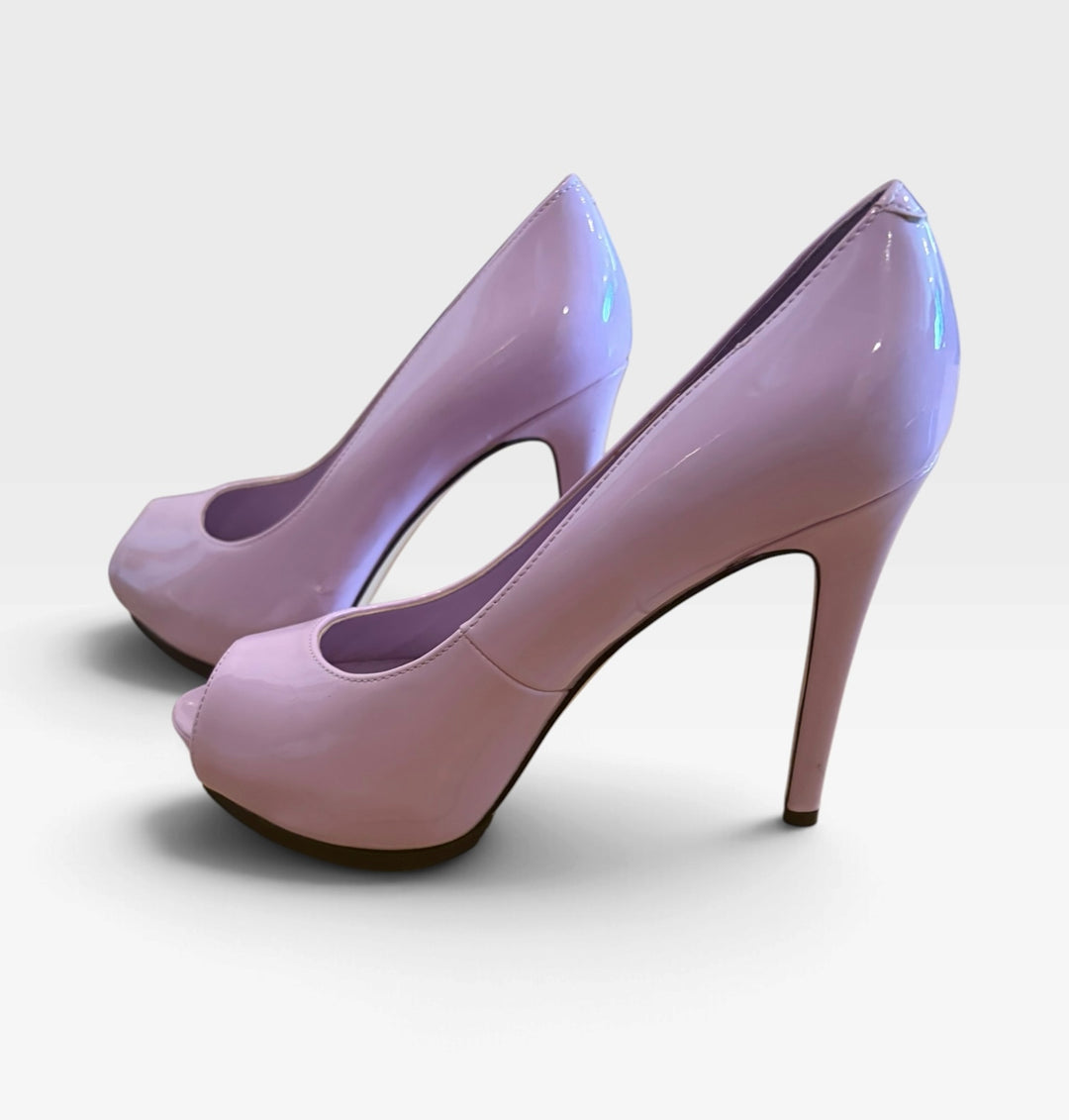 Nine West Lilac Pink Patent Platform Peep Toe Stiletto Heels Size 6