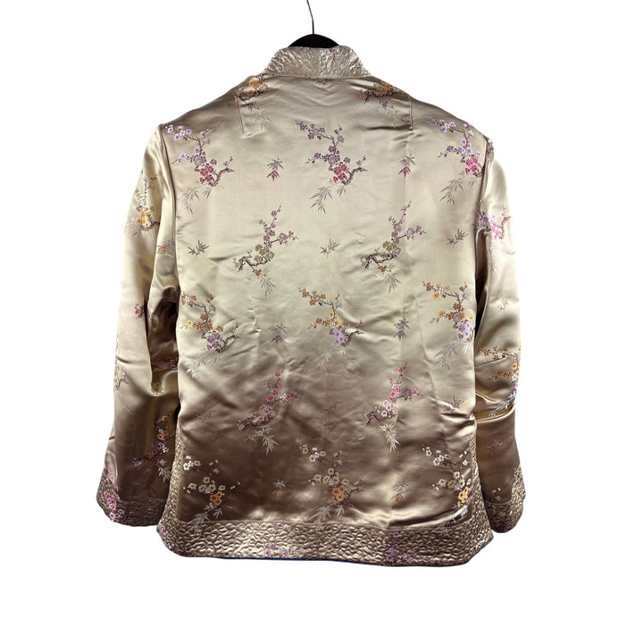 Women’s Large Reversible Royal Blue & Gold Kimono Style Blouse w/ Floral Pattern