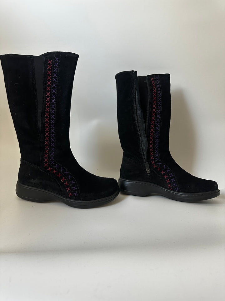Dansko Fleur Black Suede Embroidered Tall Boots Size 40 US 9.5–10