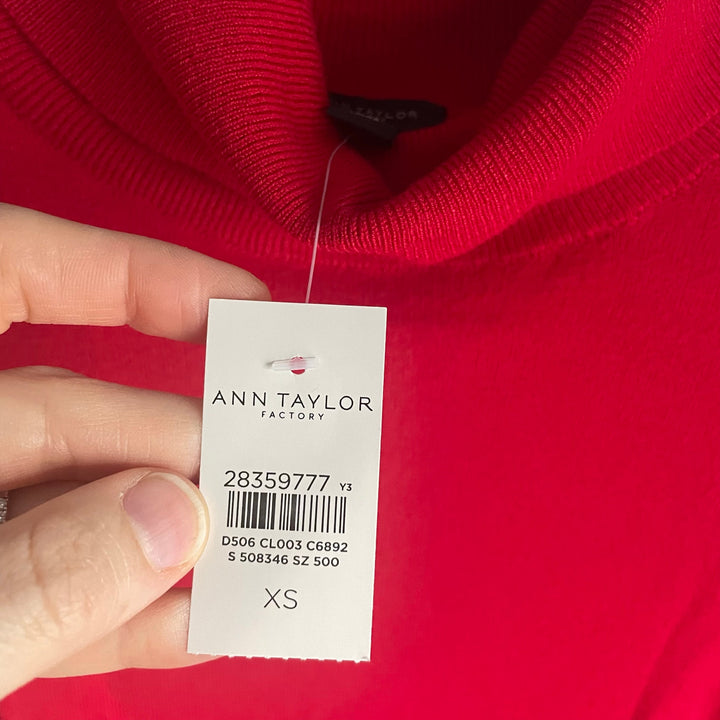 Ann Taylor Factory Cherry Red Holiday Turtleneck Basic Minimalist NWT Size XS