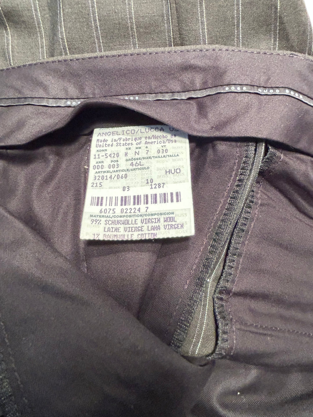 Hugo Boss Vintage Made in USA Men’s Black Pinstripe Wool Suit 46L 40x30