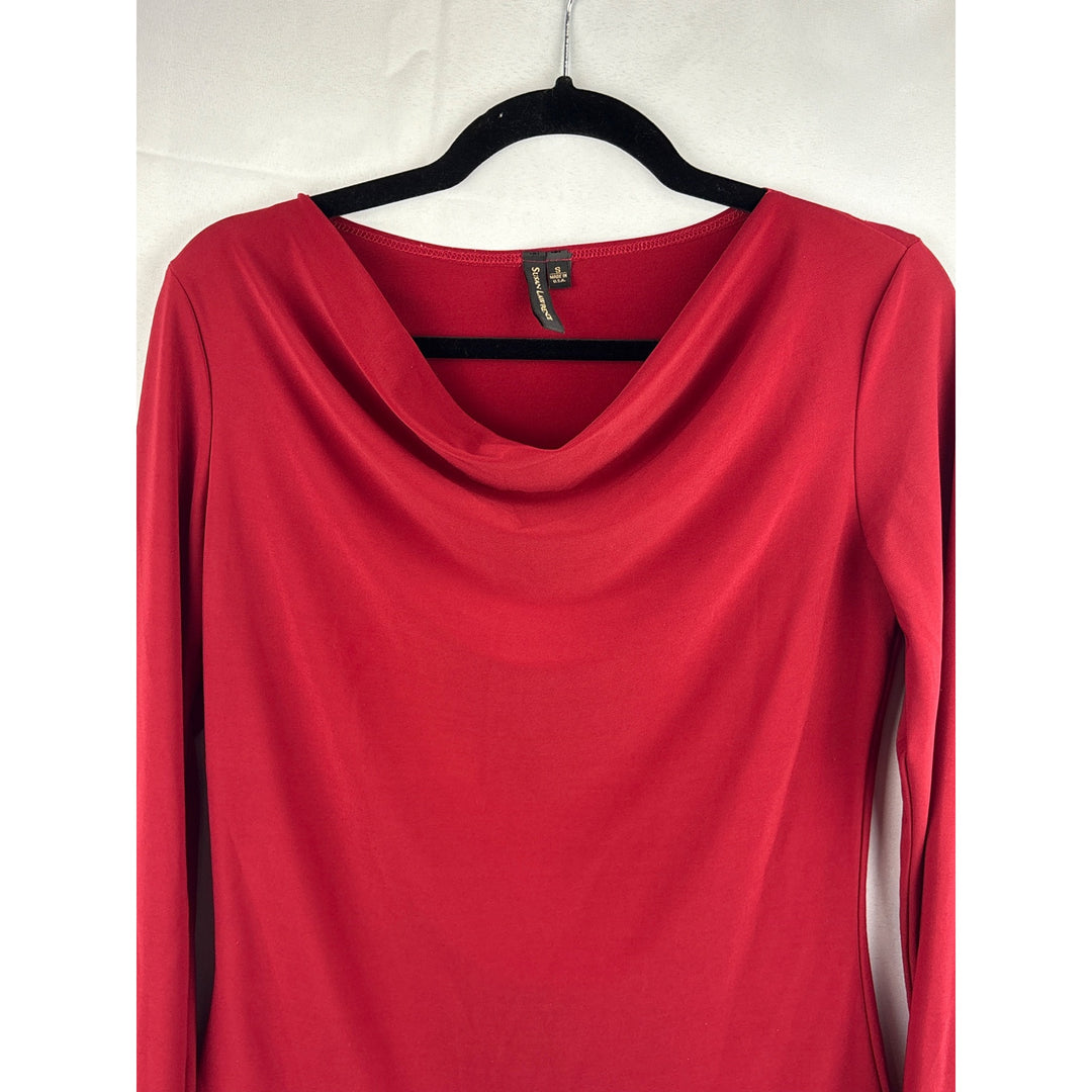 Susan Lawrence Red Cowl Neck Long Sleeve Top S