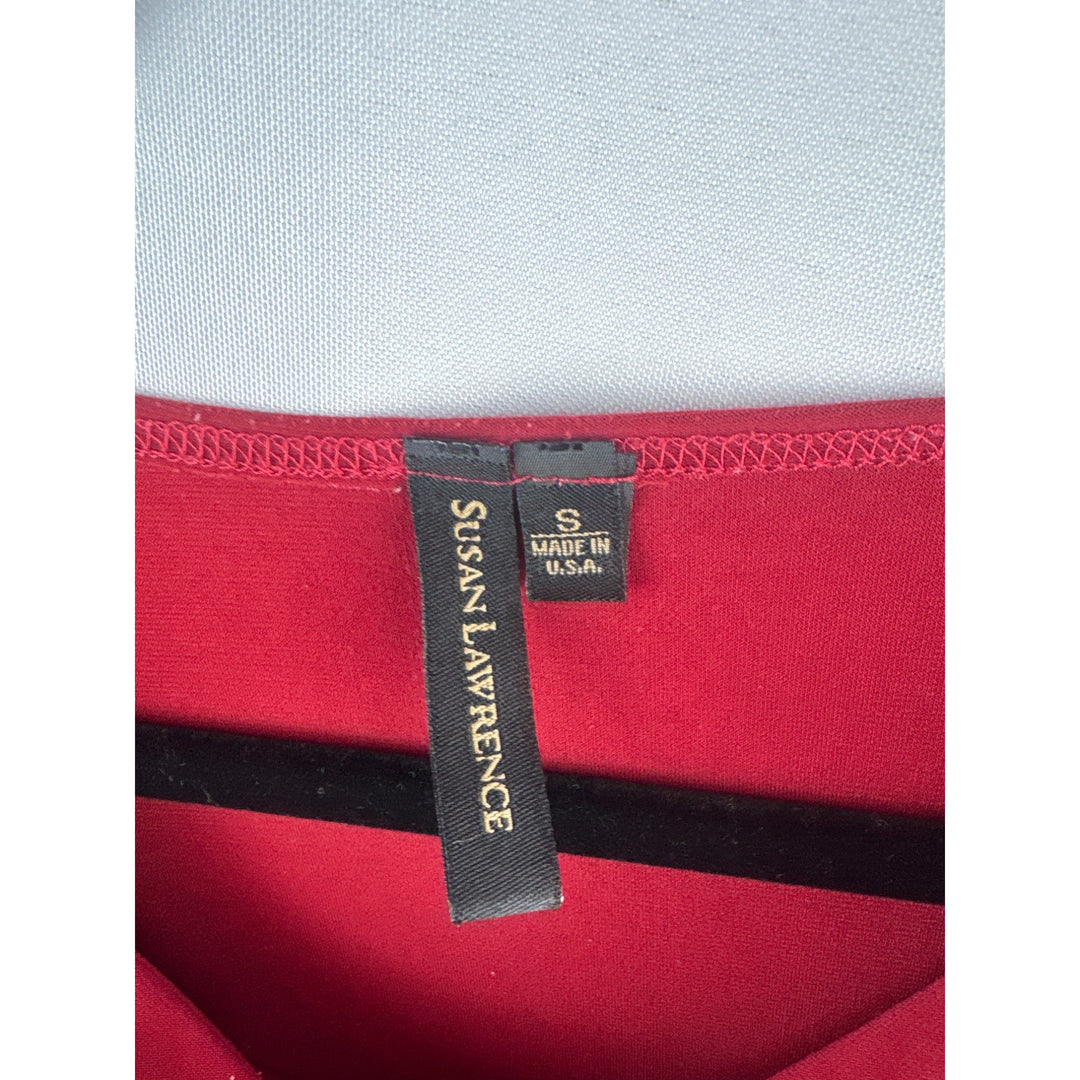Susan Lawrence Red Cowl Neck Long Sleeve Top S