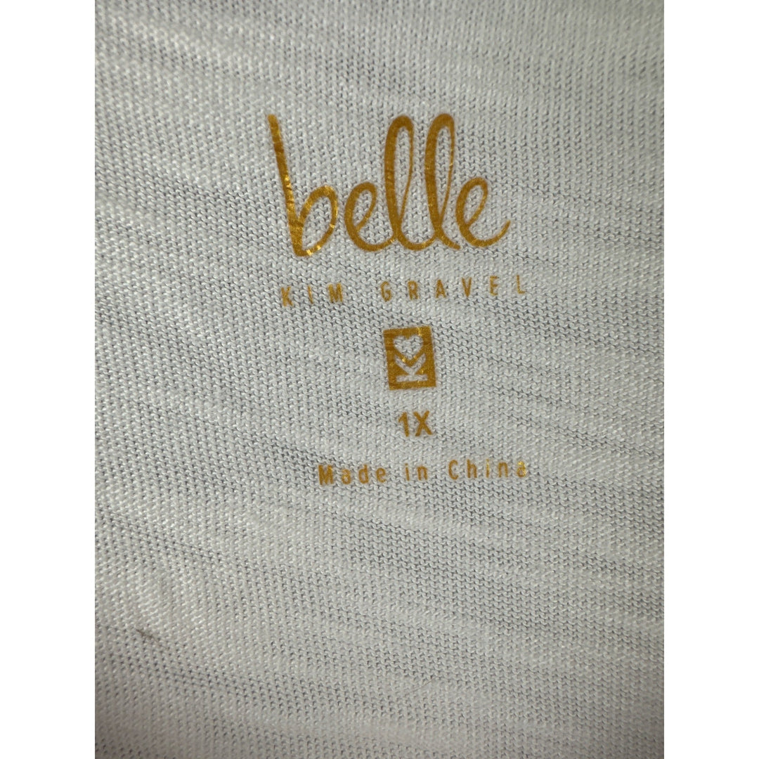 Belle Kim Gravel 1X Hand Embroidered Floral White Tee
