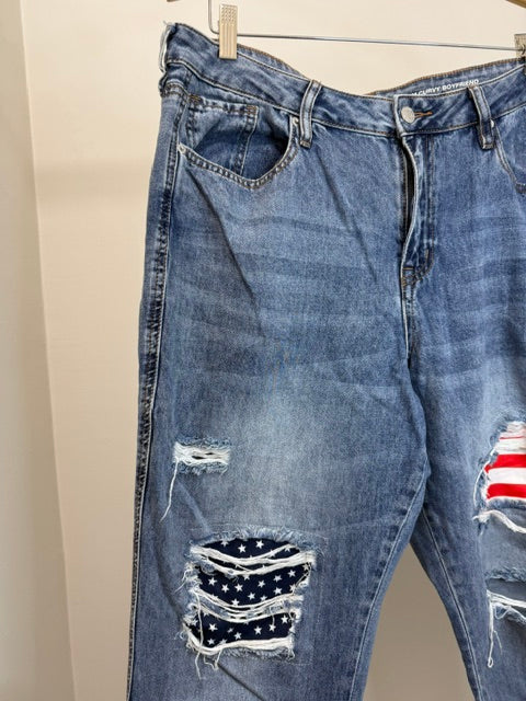 NY&amp;C Dream Curvy Boyfriend Jeans Distressed Flag Detail Sz16 / 36