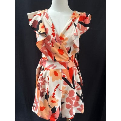 Floral Wrap Romper With Ruffle Sleeves Size XS Great Jones