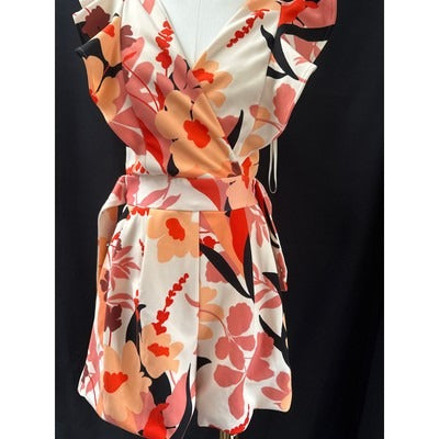 Floral Wrap Romper With Ruffle Sleeves Size XS Great Jones