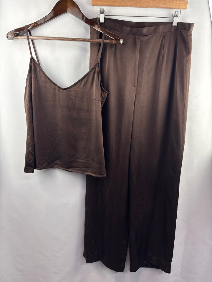 Women’s Medium Chocolate Brown Satin Two Piece Set