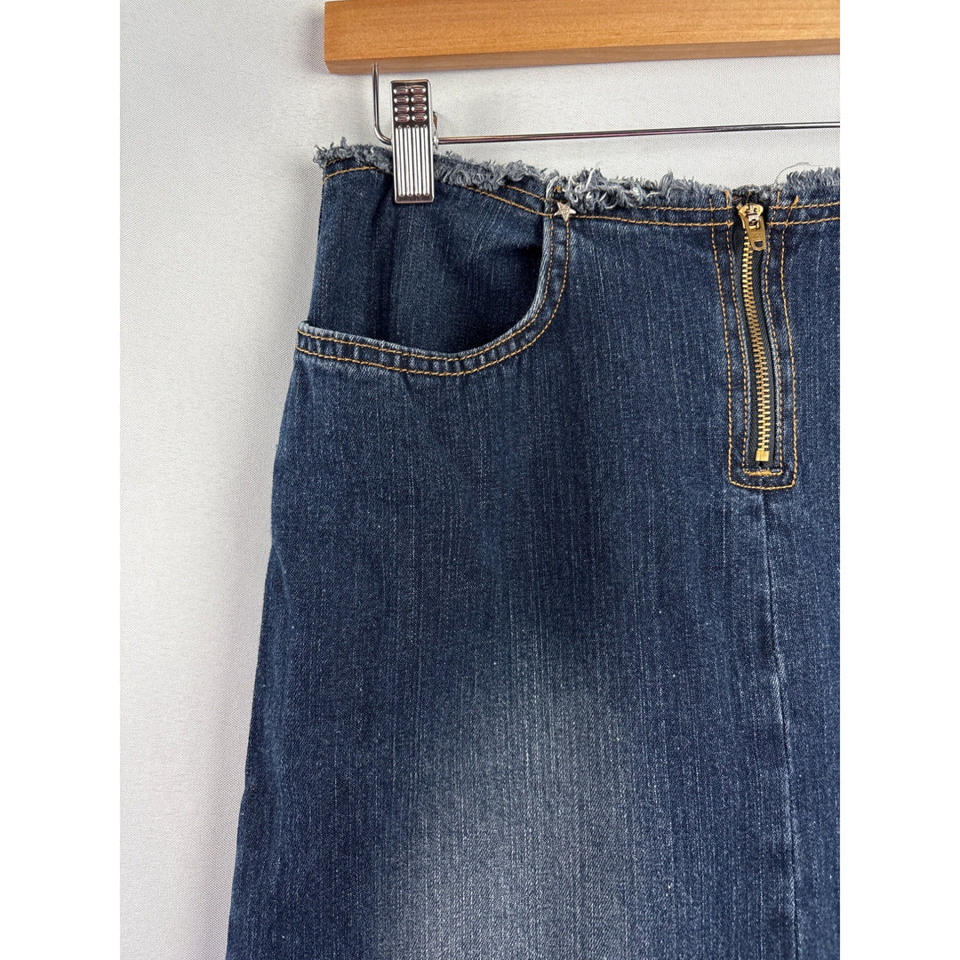 Bubblegum Womens Frayed Denim Skirt W/ Pockets & Front Zip Closure