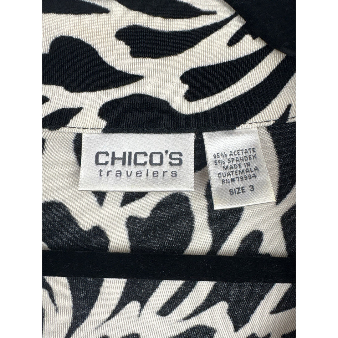 Women’s Chico’s travelers Size 3 Black & White Patterned Long Sleeve Button Up Shirt