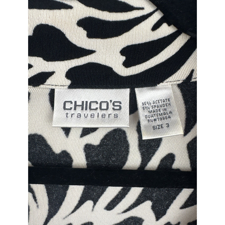 Women’s Chico’s travelers Size 3 Black & White Patterned Long Sleeve Button Up Shirt