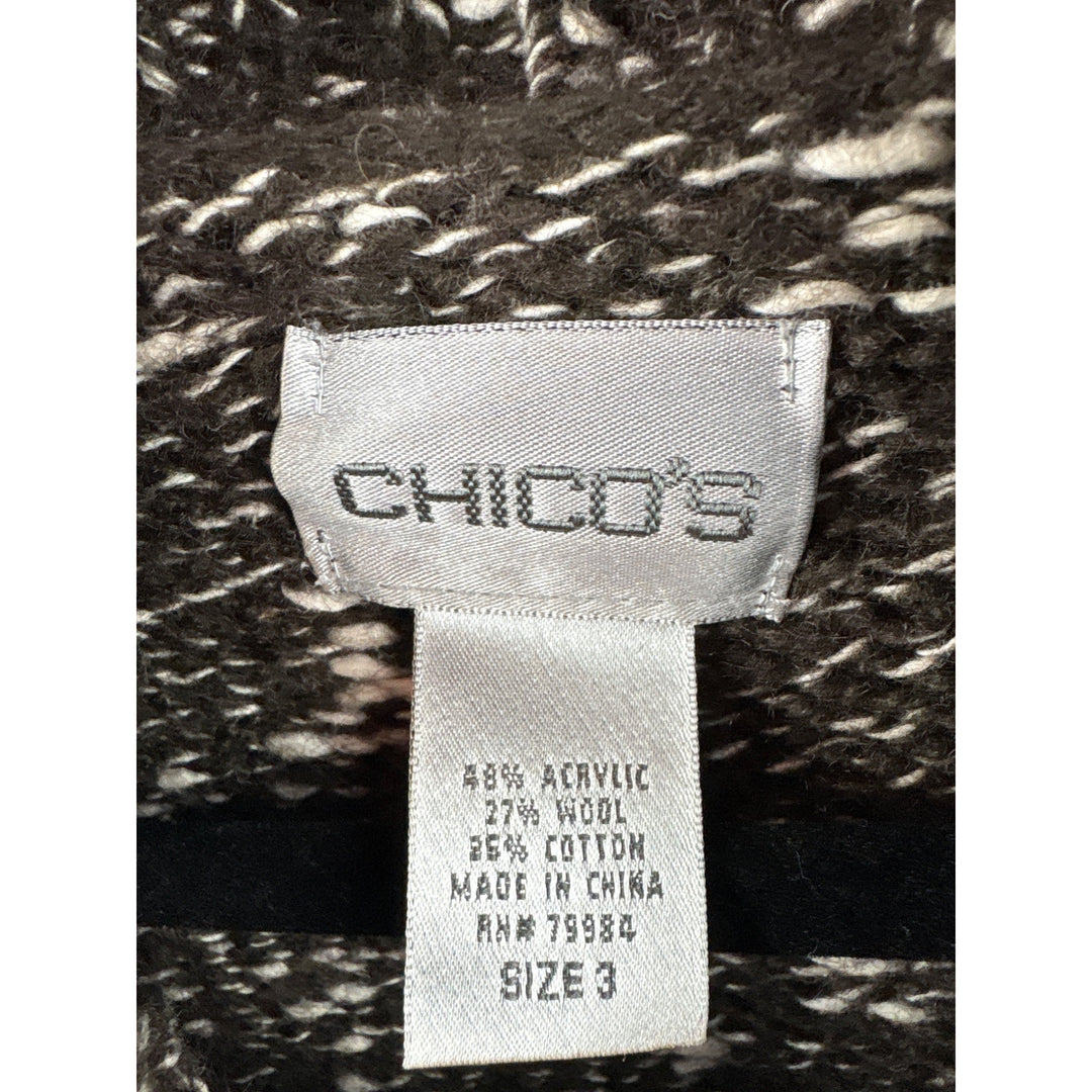 Women’s Chico’s 2XL Wool Brown & White Knit Turtleneck Sweater