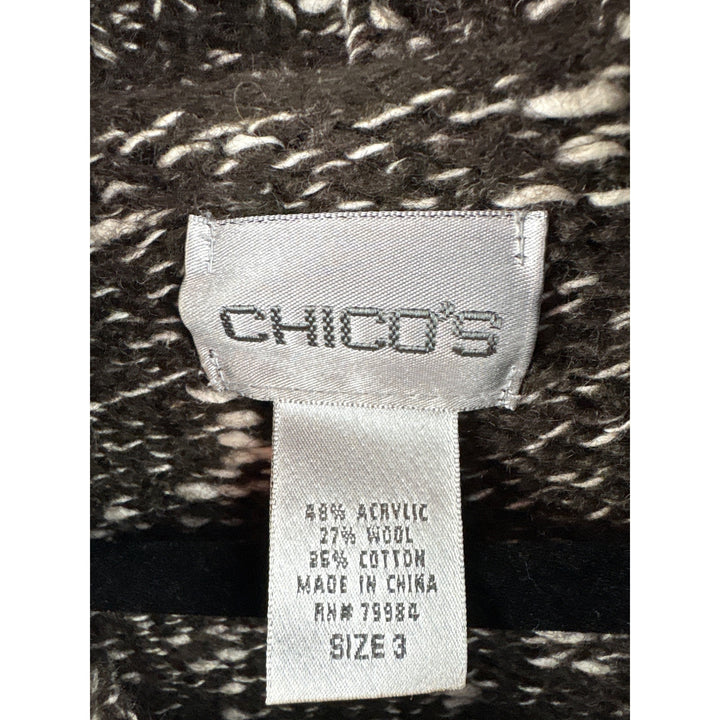 Women’s Chico’s 2XL Wool Brown & White Knit Turtleneck Sweater
