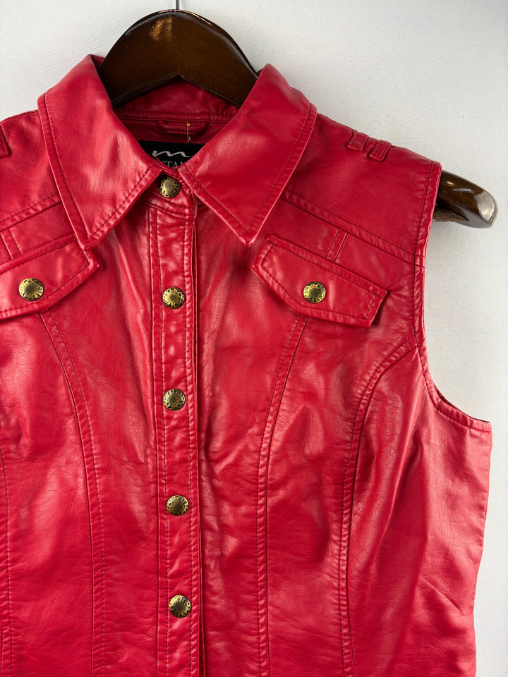 Women’s Montanaco Small Cherry Red Faux Leather Vest