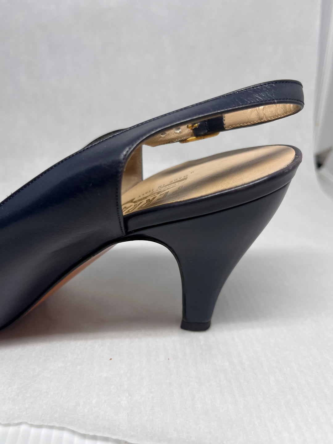 Salvatore Ferragamo Dark Blue Peep Toe Slingback Heels Size 7.5