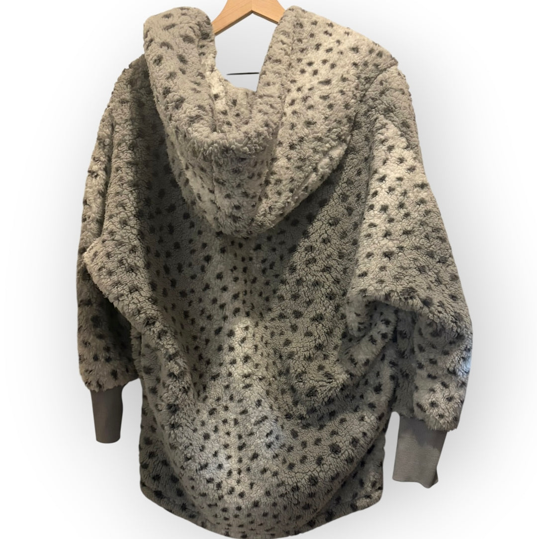 G.I.L.I. Gray Leopard Print Faux Fur Sherpa Hooded Coat XXS/XXXS Oversized