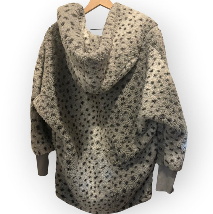 G.I.L.I. Gray Leopard Print Faux Fur Sherpa Hooded Coat XXS/XXXS Oversized