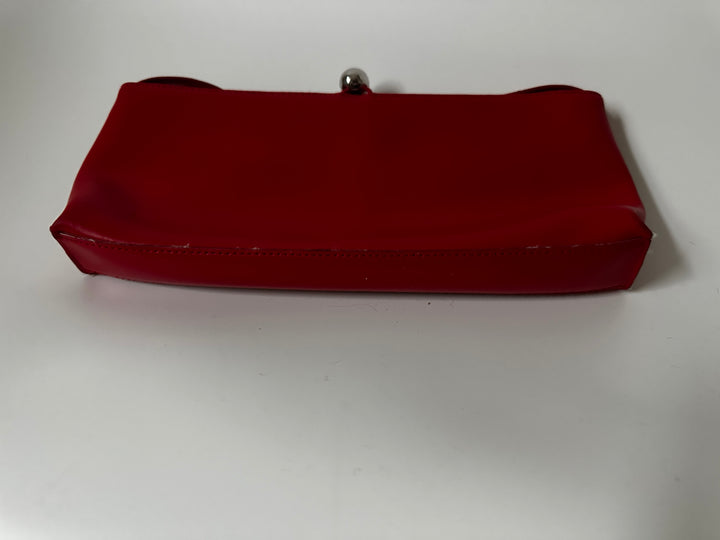 Furla Red Leather Shoulder Bag Clutch Silver Ball Closure