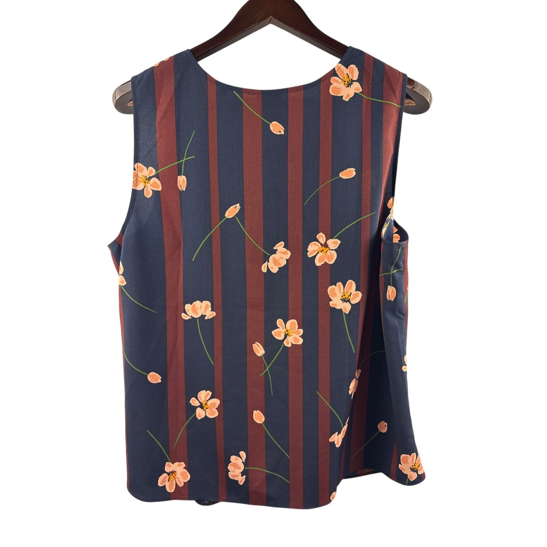 Women’s Cabi XL Navy & Maroon Floral Sleeveless Button Up Blouse