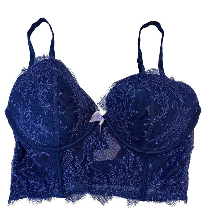 Womens Victoria Secret Navy Blue Floral Lace Corset Bustier