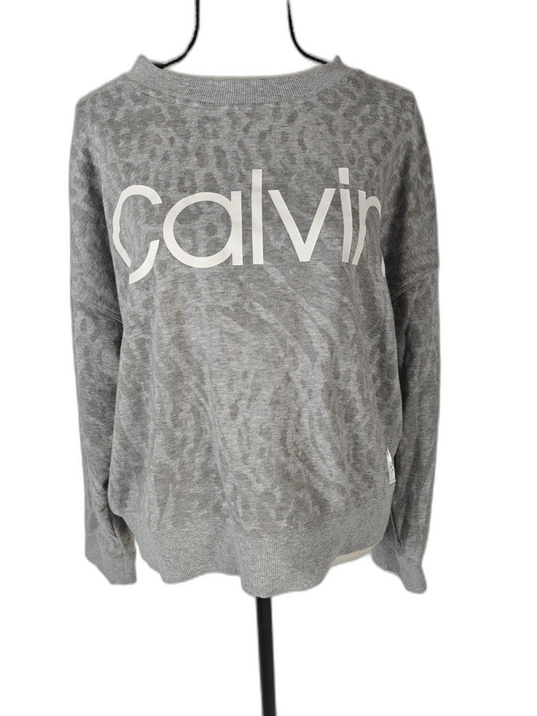 Womens Calvin Klein Performance Sweatshirt Gray Leopard Print Large