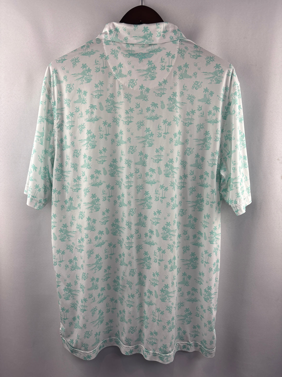 Men’s Straight Down XL White Golf Polo w/ Green Hawaiian Pattern