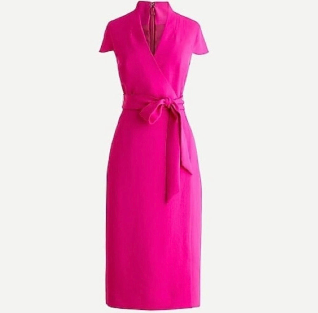 J.Crew Pink Triple Dobby Belted Faux Wrap Dress Sz14 NWOT