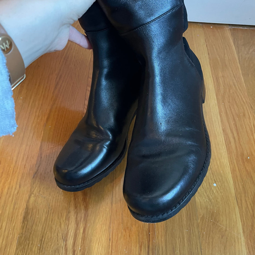 Stuart Weitzman 5050 Black Leather Elastic Back Round Toe Tall Boots EU35.5 US5