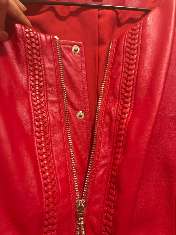 Bebe Red Genuine Leather Cropped Moto Jacket S 80s Rocker Thriller Glam