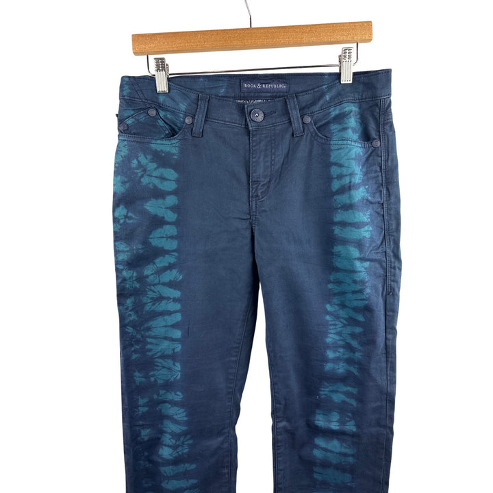 Women’s Rock & Republic Size 10 Navy Blue w/ Teal Tie-dye Skinny Jeans