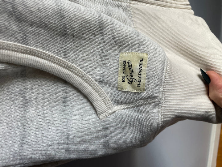 Harley Davidson Womens L Zip Up Hoodie Cream Orange Varsity Spellout Logo Biker