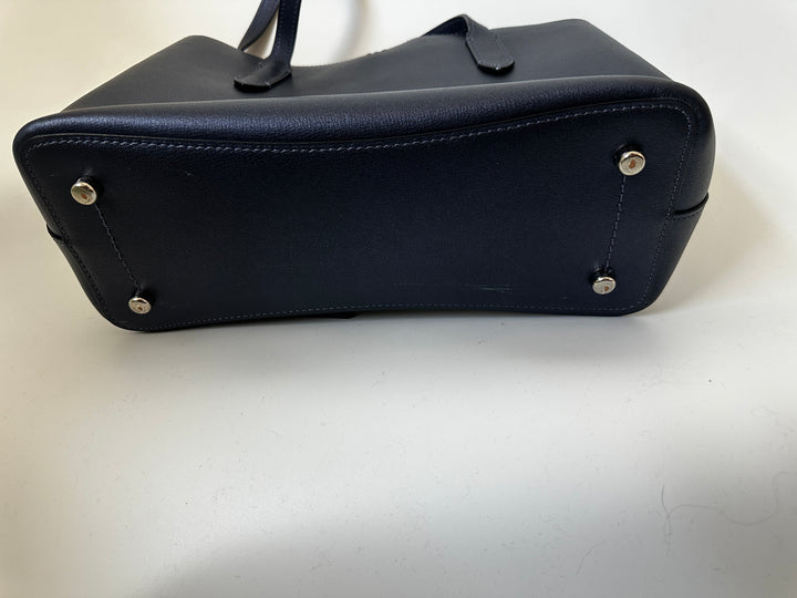 Coach Navy Blue Leather Tote Shoulder Bag Silver Hardware
