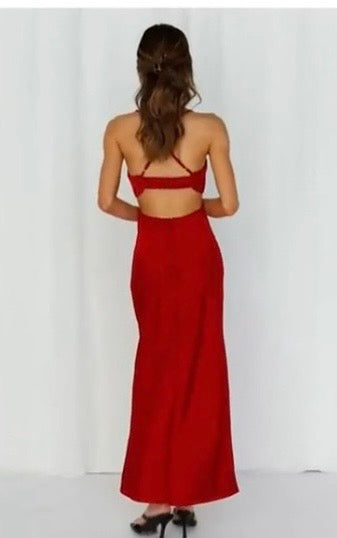 Fiemaoves Satin Cowl Neck Backless Maxi Dress Rose Brown NWT XL