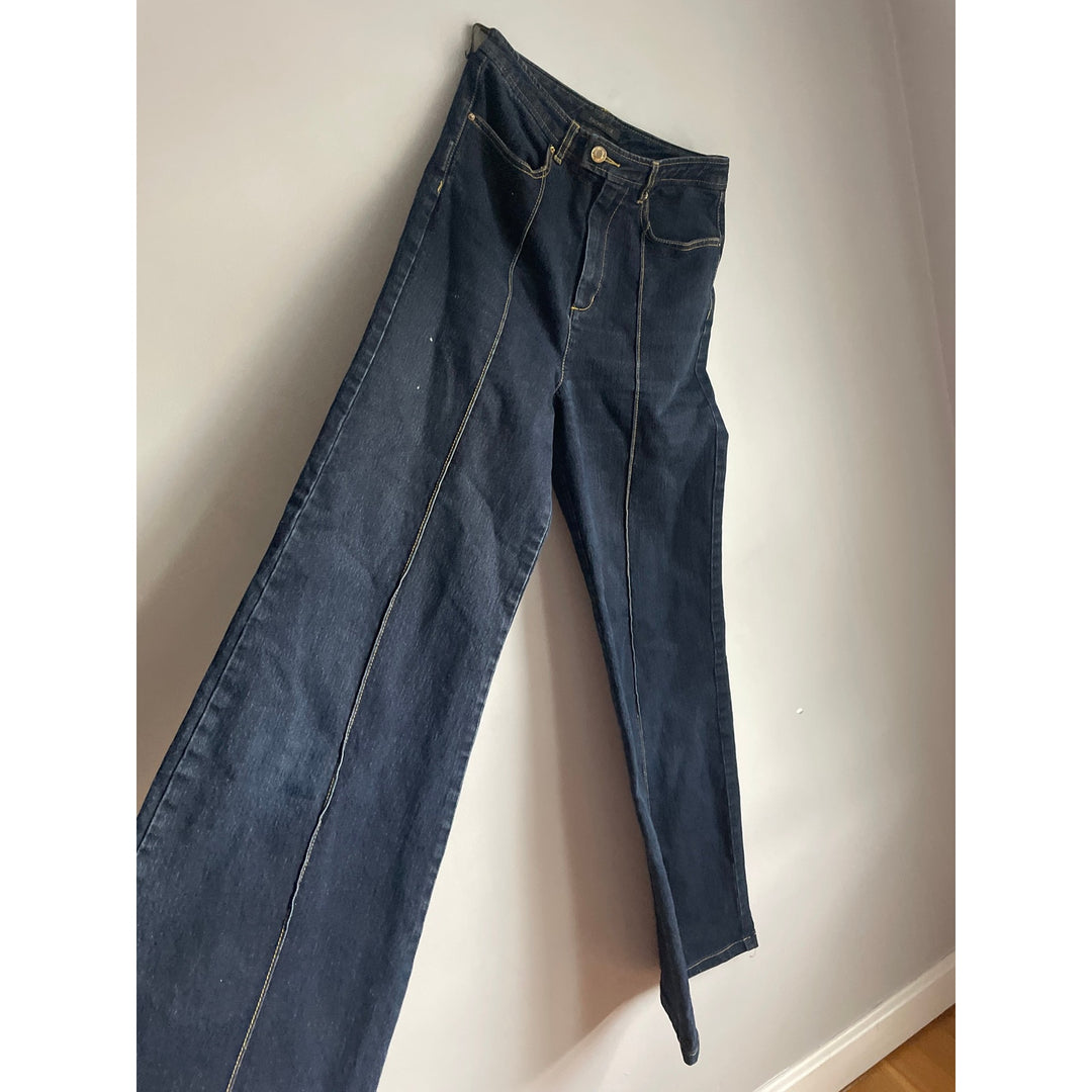 Rachel Zoe High Waisted Wide Leg Dark Blue Jeans size 26 Retro Boho 70s