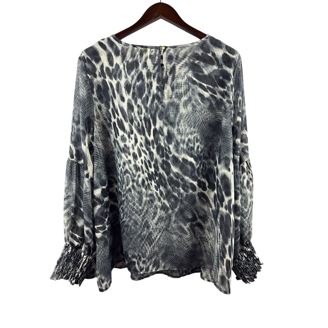 Women’s Baea 2X Grey Animal Print Sheer Blouse