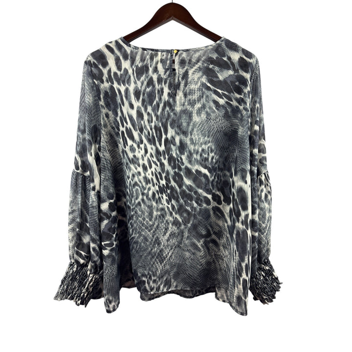 Women’s Baea 2X Grey Animal Print Sheer Blouse