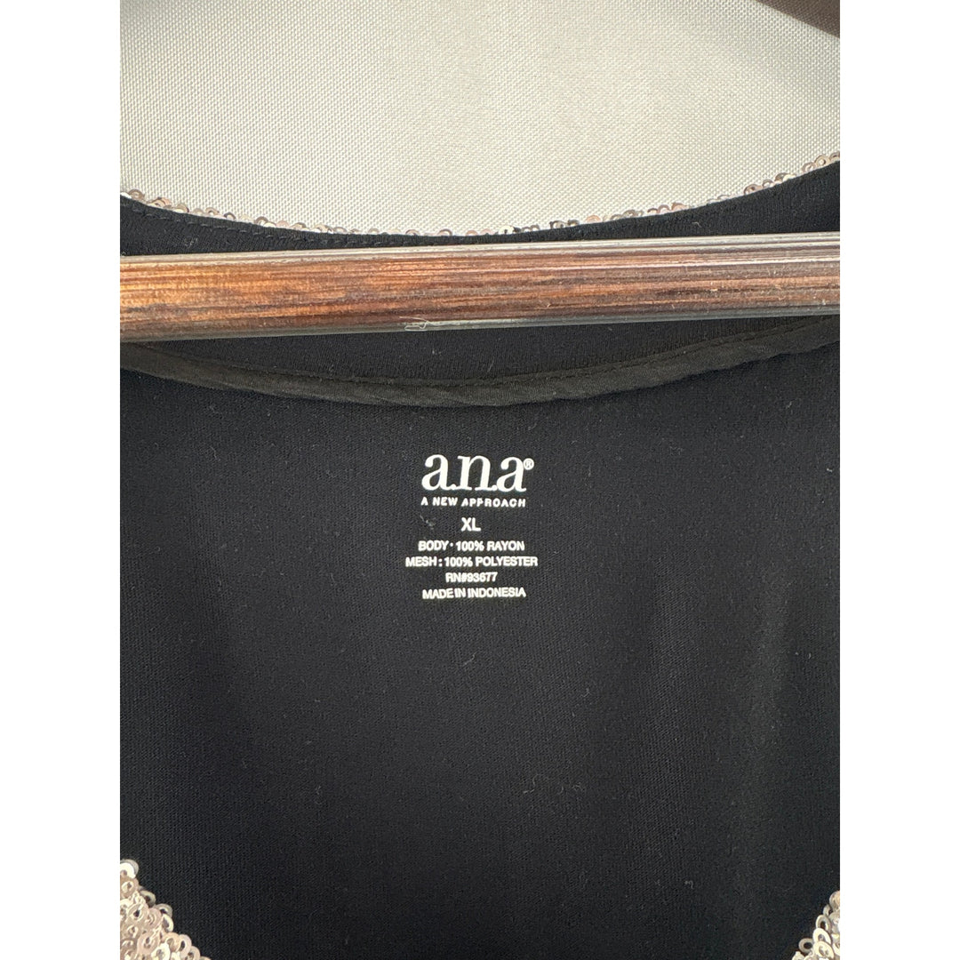 Women’s a.n.a XL Black Sleeveless Blouse w/ Silver Sequin Detail