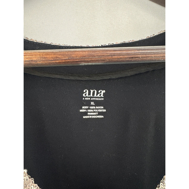 Women’s a.n.a XL Black Sleeveless Blouse w/ Silver Sequin Detail