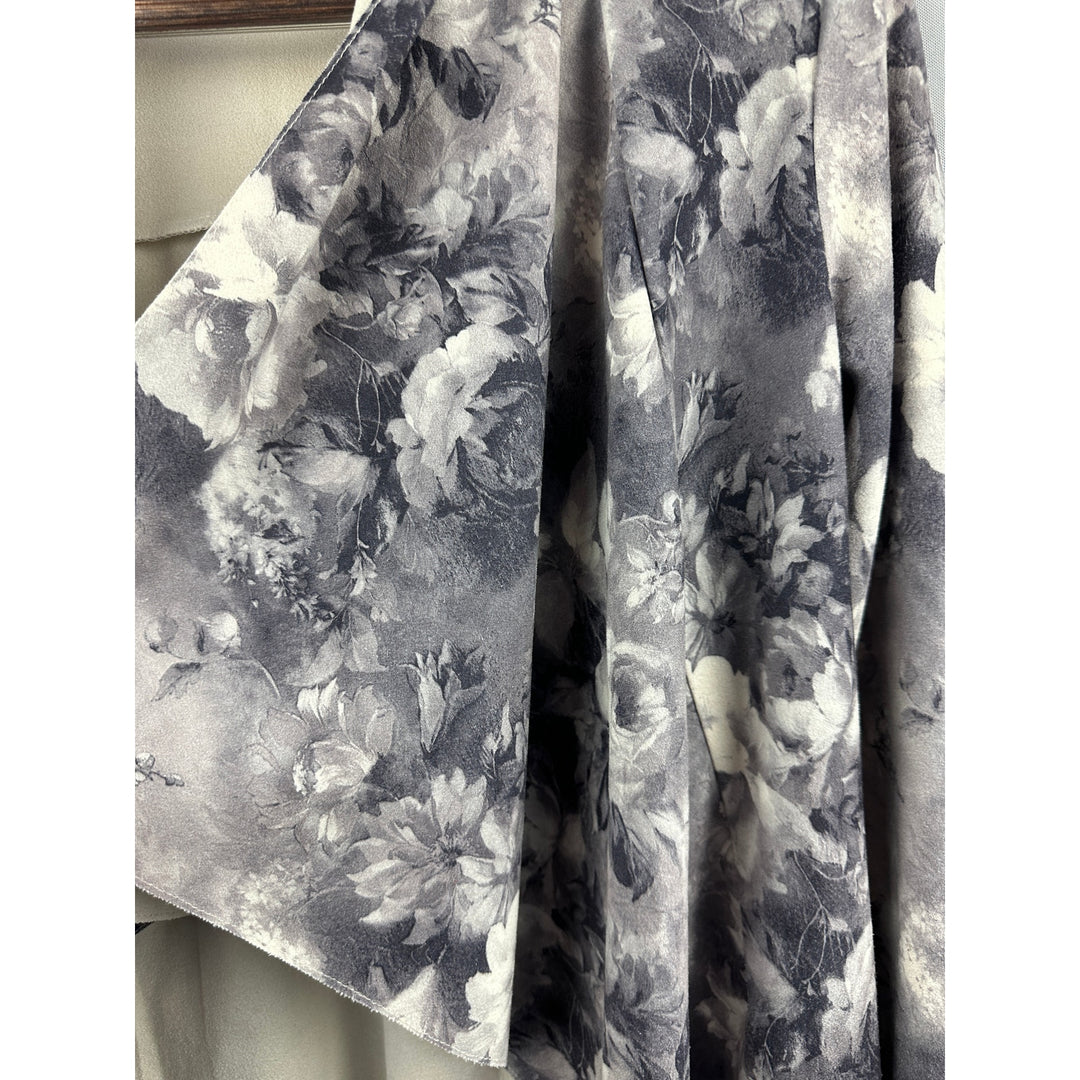 Women’s Solitare Open Front Gray Floral Faux Suede Open Cardigan Size Small
