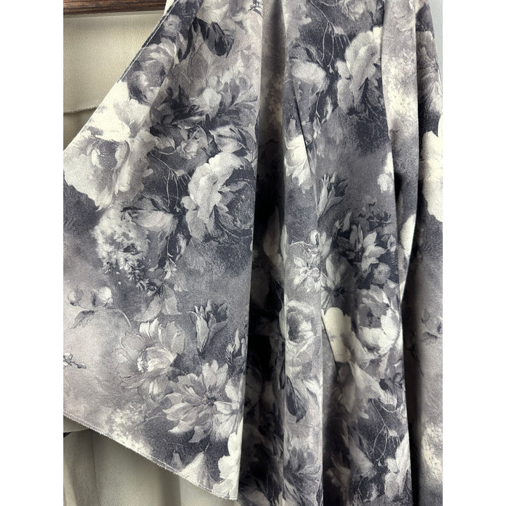 Women’s Solitare Open Front Gray Floral Faux Suede Open Cardigan Size Small