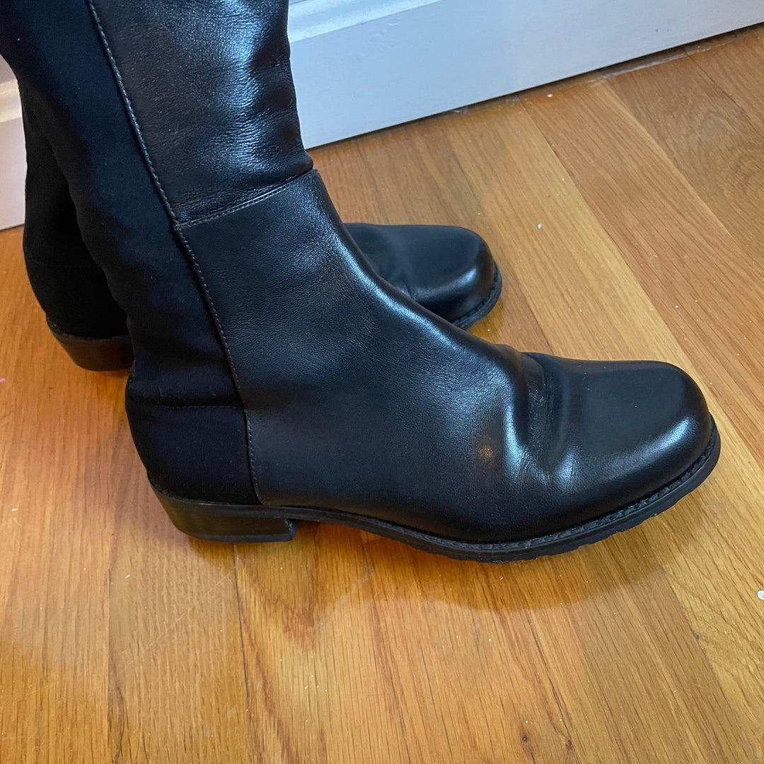 Stuart Weitzman 5050 Black Leather Elastic Back Round Toe Tall Boots EU35.5 US5