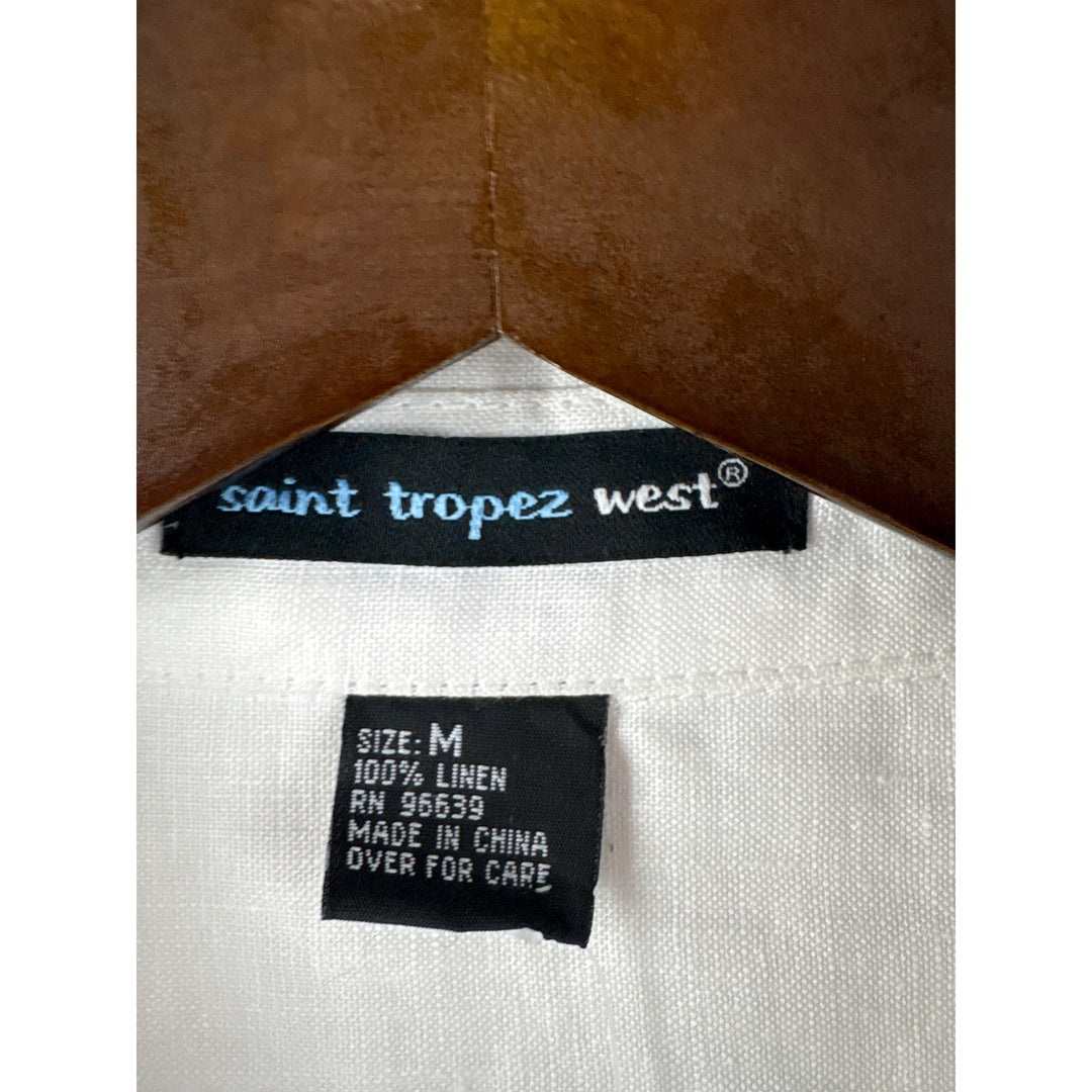 Women’s Saint Tropez West Medium White Linen Short Sleeve Button Up