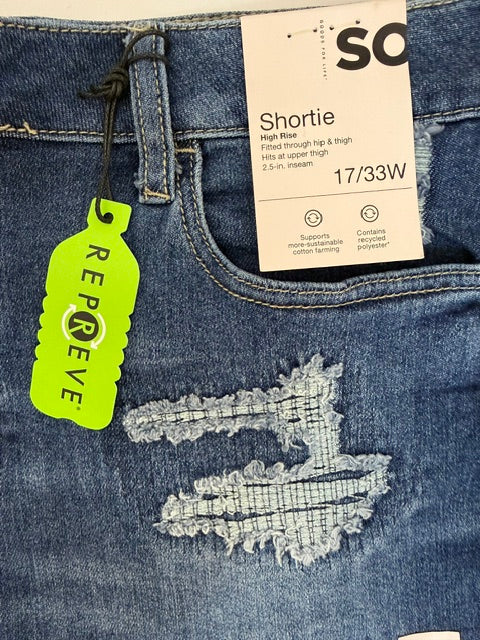 SO Shortie Jean Shorts Sz17/33W(High Rise, Rolled Cuff)