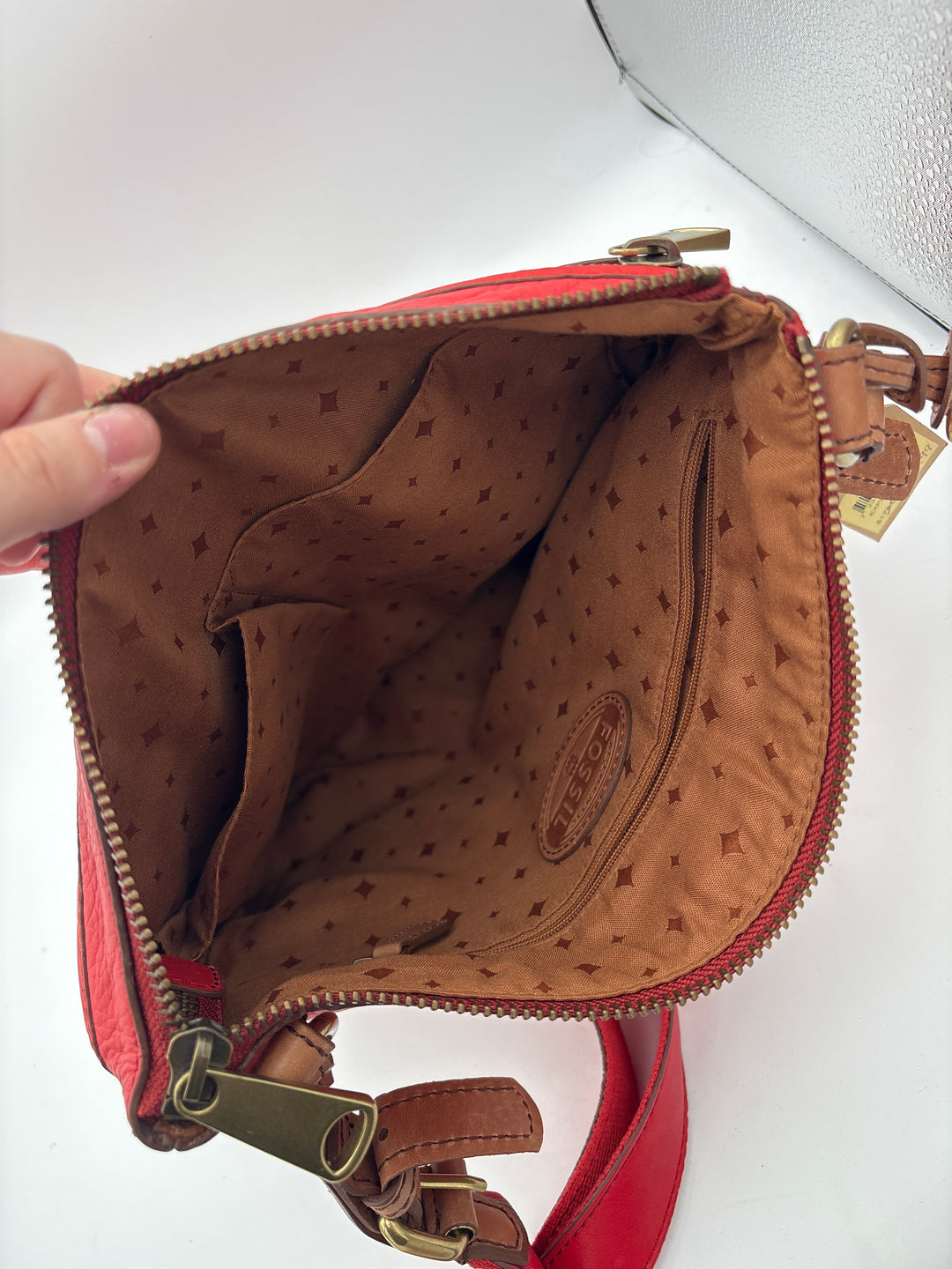 Women’s Fossil Tomato Red Genuine Leather Crossbody Purse