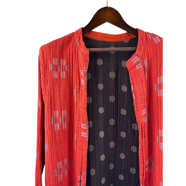 Women’s Small Orange w/ Blue Patterned Long Sweater