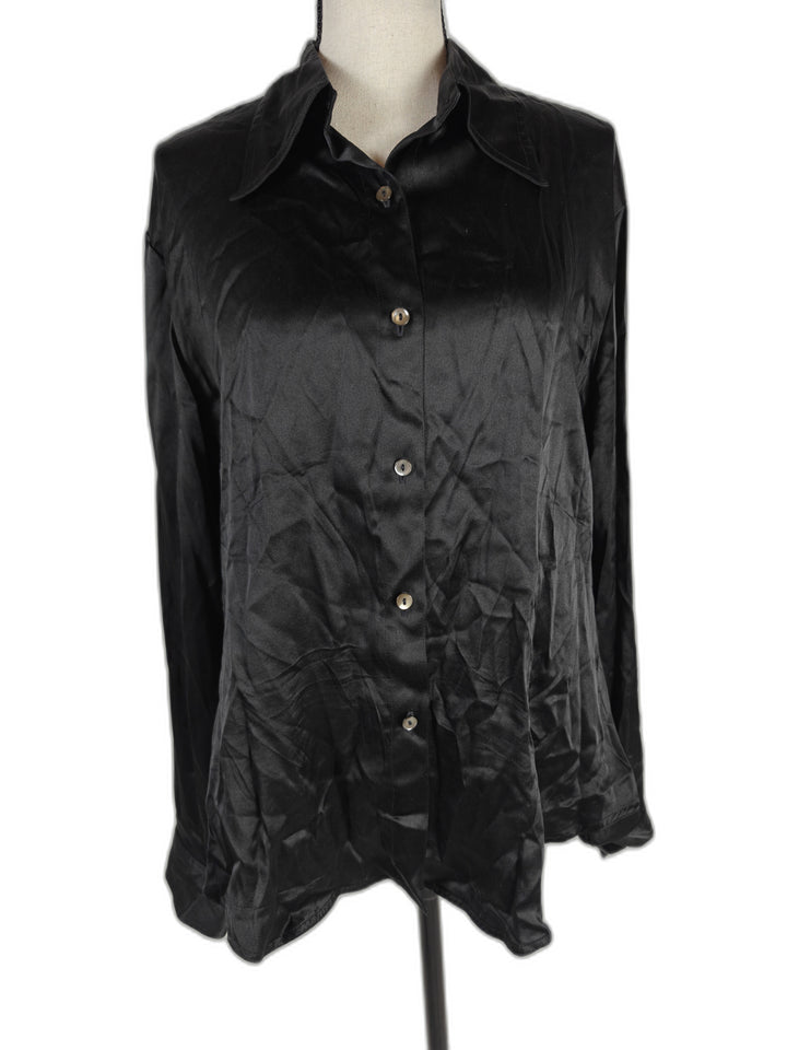 Womens Andres Silk Button Down Shirt Black Size L