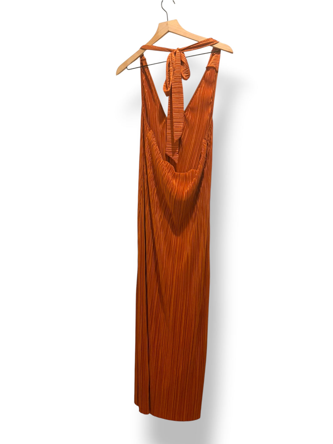 ASOS DESIGN Burnt Orange Pleated Halter Maxi Dress Size L 70s Disco Retro