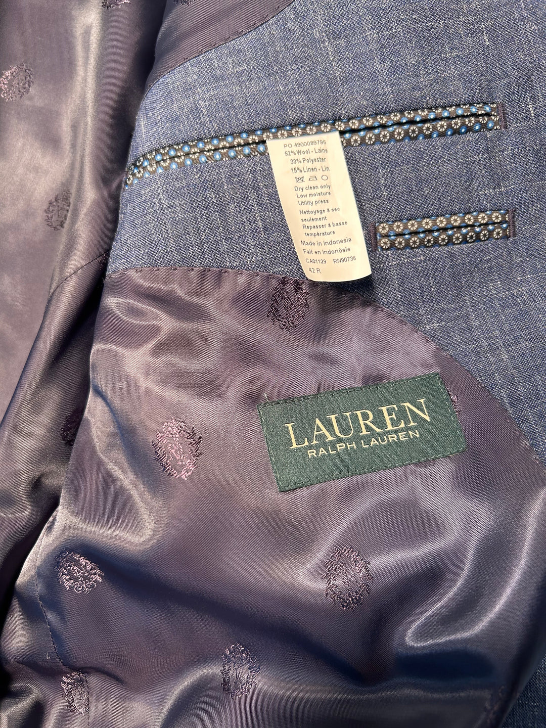Lauren Ralph Lauren Men’s 42R Blue Wool Linen Blend Blazer Sport Coat